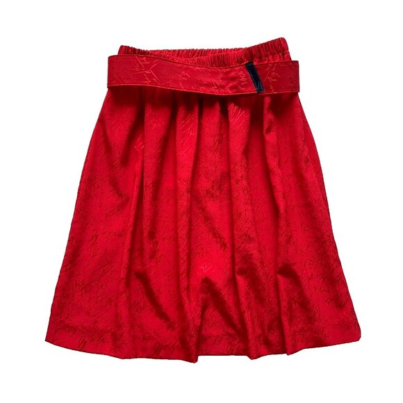 Vintage Red Jacquard Satin Mini Skirt w/Matching Belt 23" Stretch Waist - Picture 4 of 14